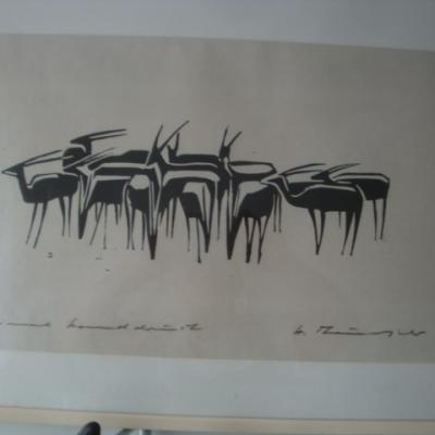 Paire Lithographie troupeaux de Buffles et Antilopes (1)