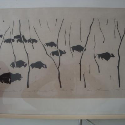 Paire Lithographie troupeaux de Buffles et Antilopes